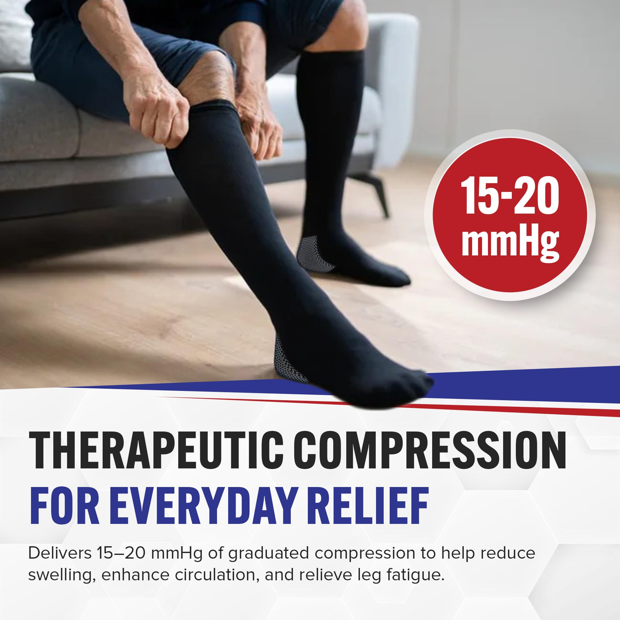 American Hospital Supply Knee High Compression Socks | 15 - 20 mmHg Black Large Lighweight Compression Stockings | Pack of 3 Pairs Therapuetic Support Socks - Image 3