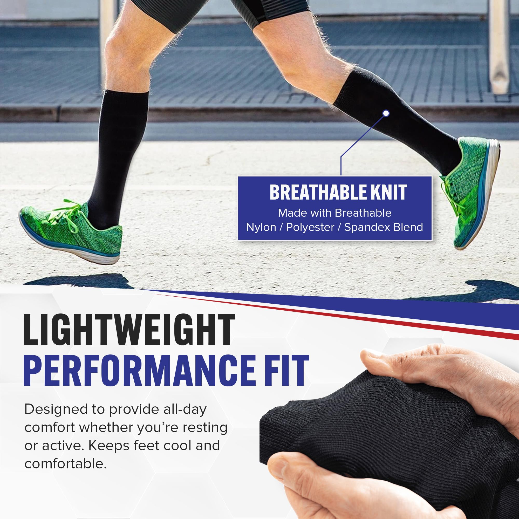 American Hospital Supply Knee High Compression Socks | 15 - 20 mmHg Black Large Lighweight Compression Stockings | Pack of 3 Pairs Therapuetic Support Socks - Image 5