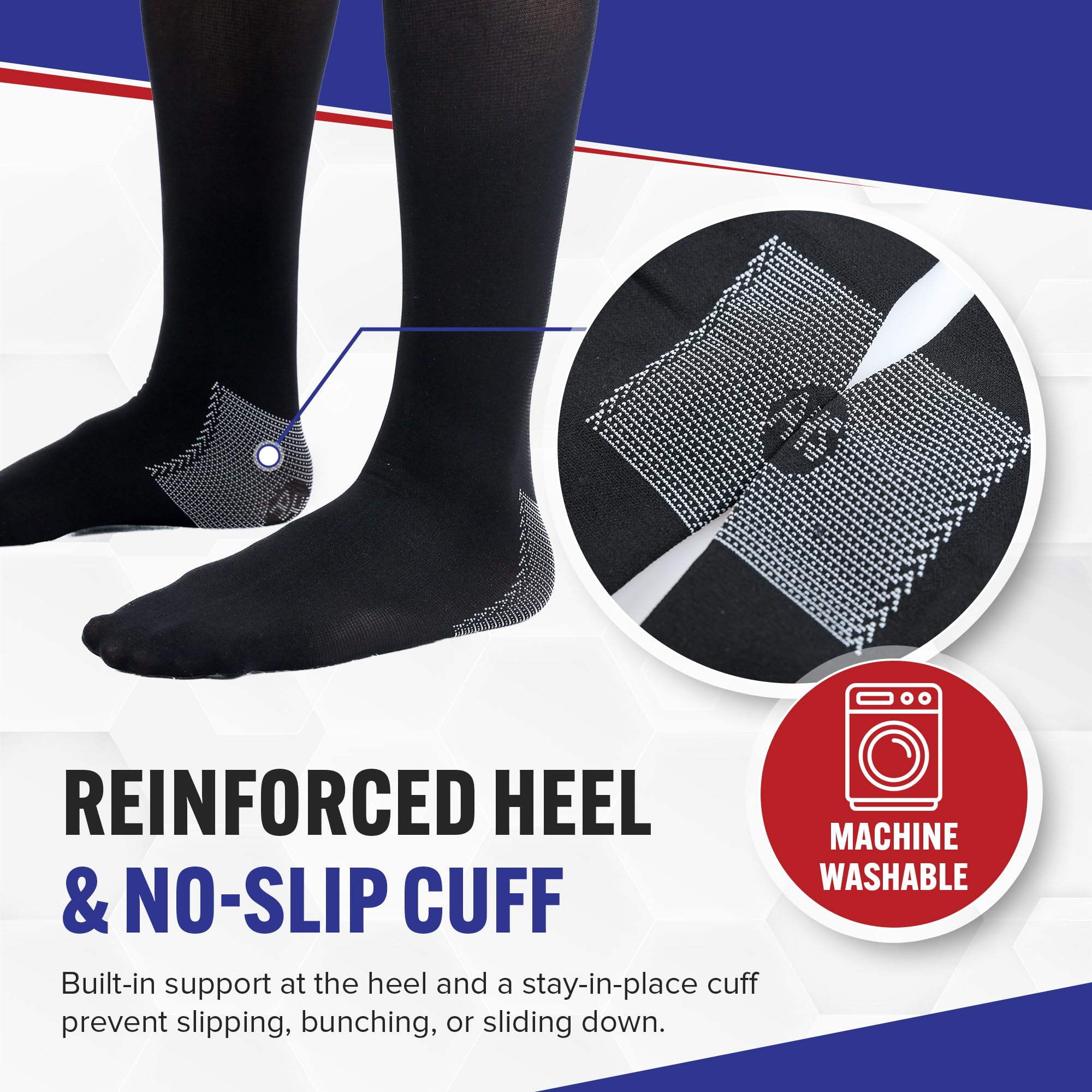 American Hospital Supply Knee High Compression Socks | 15 - 20 mmHg Black Large Lighweight Compression Stockings | Pack of 3 Pairs Therapuetic Support Socks - Image 6